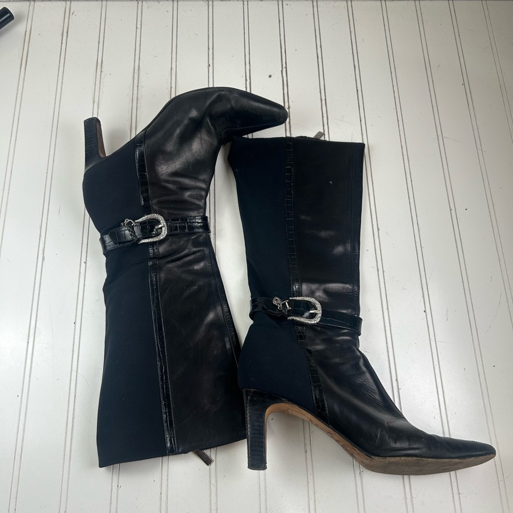 Brighton Italian Vintage Rachel Black Leather Nylon Boots Womenโs Size 8M - Picture 12 of 13